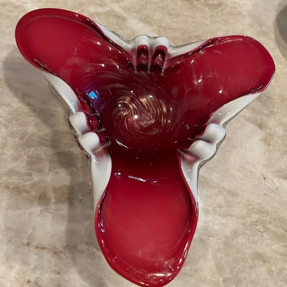 Vintage Murano glass Red with gold ashtray candy dish